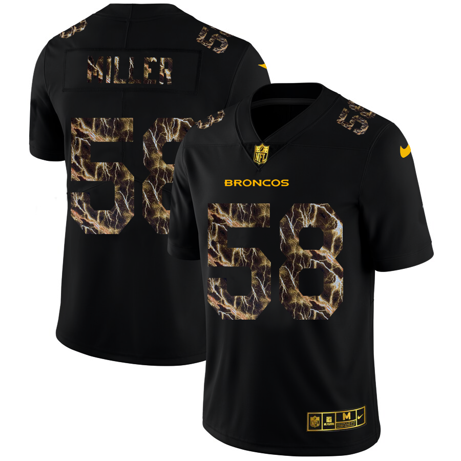 2020 Denver Broncos 58 Von Miller Men Black Nike Flocked Lightning Vapor Limited NFL Jersey